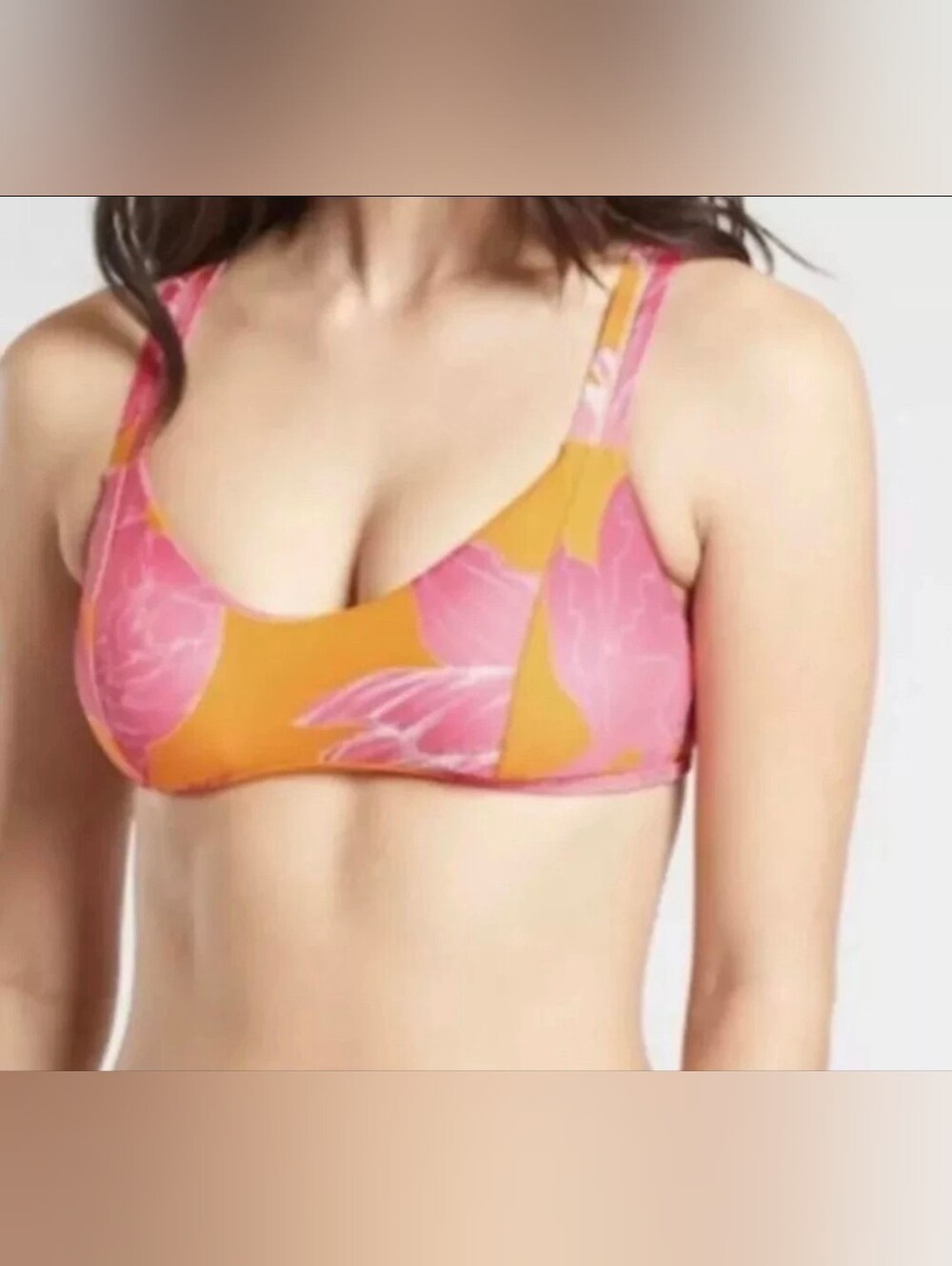 Athleta Kailua Orange Pink Floral Swim Bikini Strappy Top - Size Medium